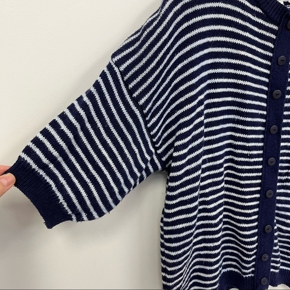 Vintage Navy and White Striped Short Sleeve Cardigan Top - Picture 4 of 6